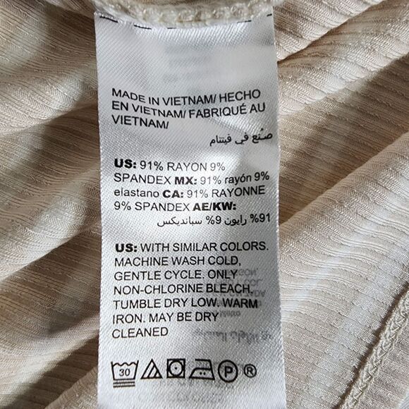 Chico's Womens Top Size 2 Large Beige White Striped Rib Knit Stretch Square Neck - Picture 8 of 9